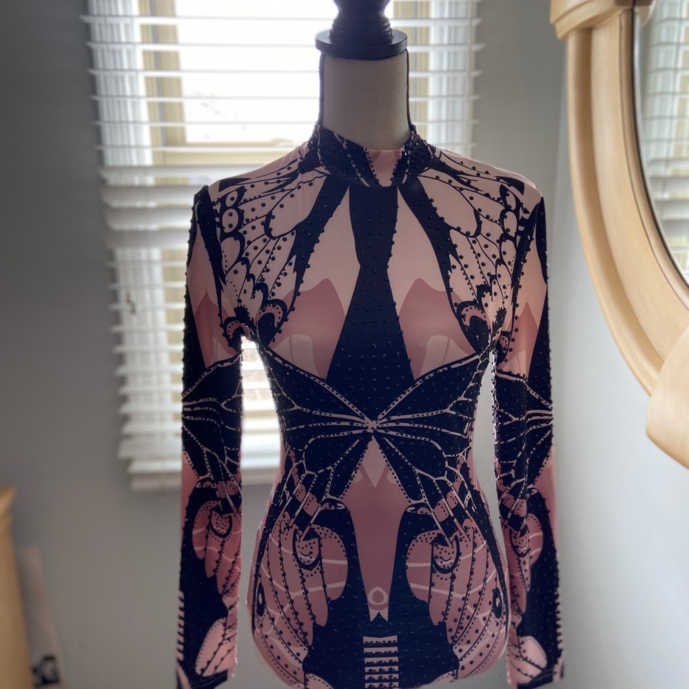 Beautiful pink and black bodysuit with studs